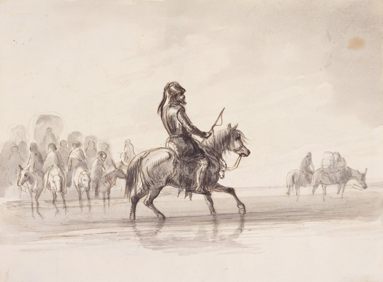 Jim Bridger, İngiliz Zırhı Takım elbiseli, 1837 dolayları (kalem ve mürekkep ve kağıt üzerinde yıkama) by Alfred Jacob Miller