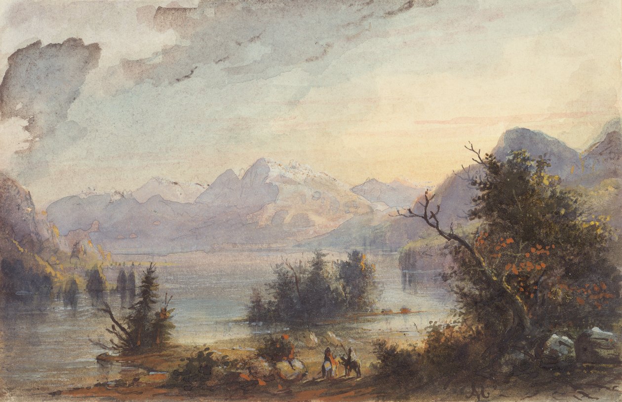 Göl Manzarası, Rocky Dağları, 1837 dolayları (kağıt üzerine suluboya) by Alfred Jacob Miller