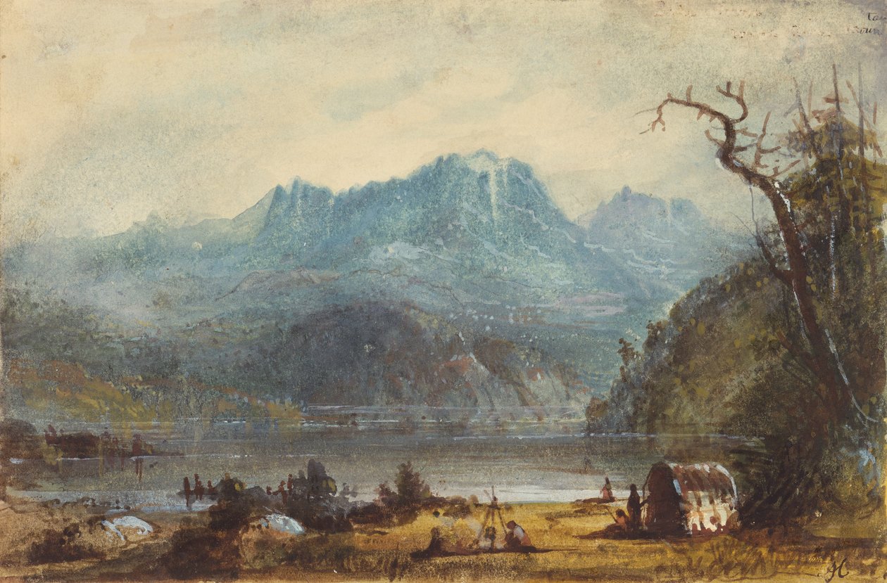 Lake Scene, Wild River Dağları, 1837 dolayları (kağıt üzerine suluboya) by Alfred Jacob Miller