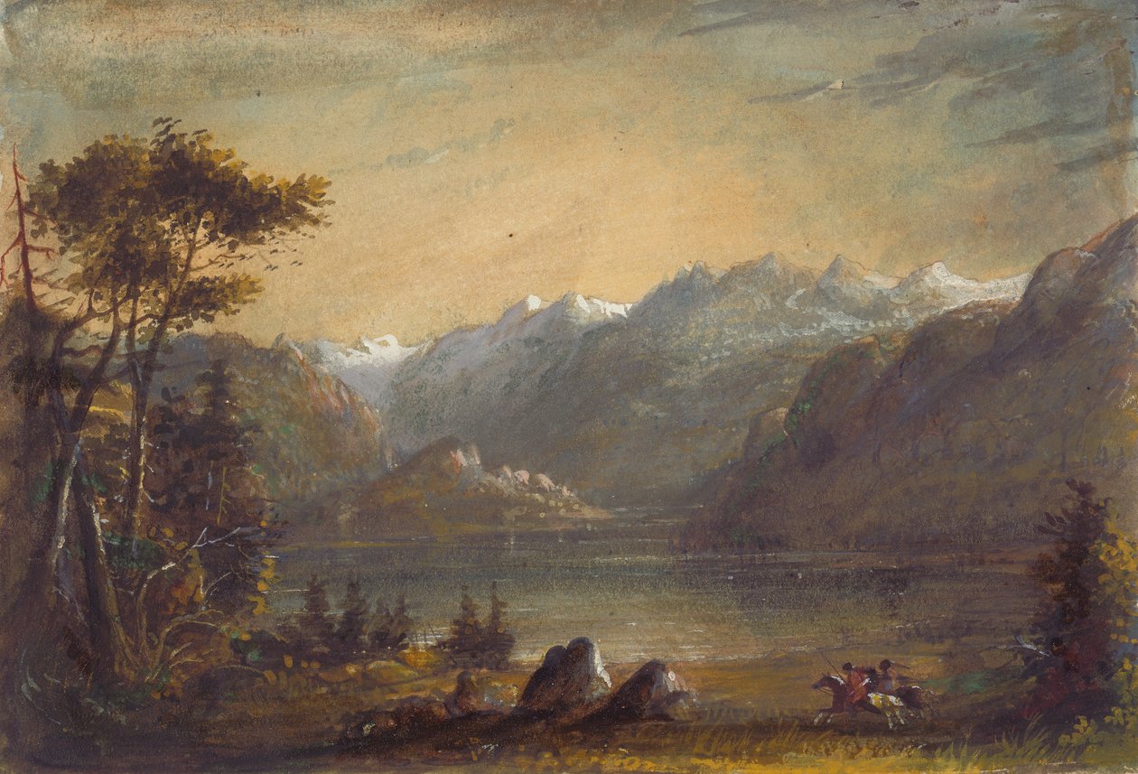 Lake Scene, Wind River Dağları, c.1837 (kağıt üzerine suluboya ve guaj boya) by Alfred Jacob Miller