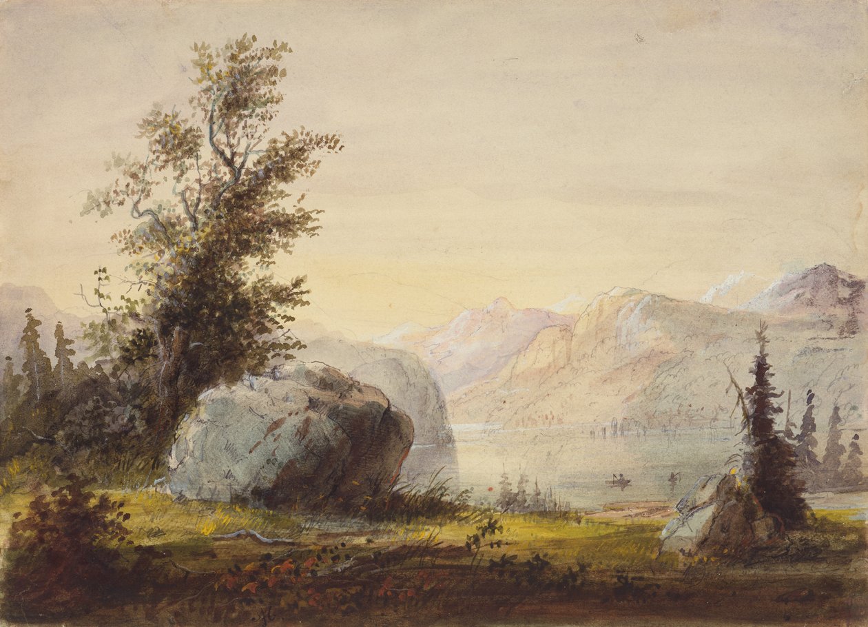 Lake, Wind River, c.1837 (kağıt üzerine kurşun kalem, suluboya ve guaj boya) by Alfred Jacob Miller