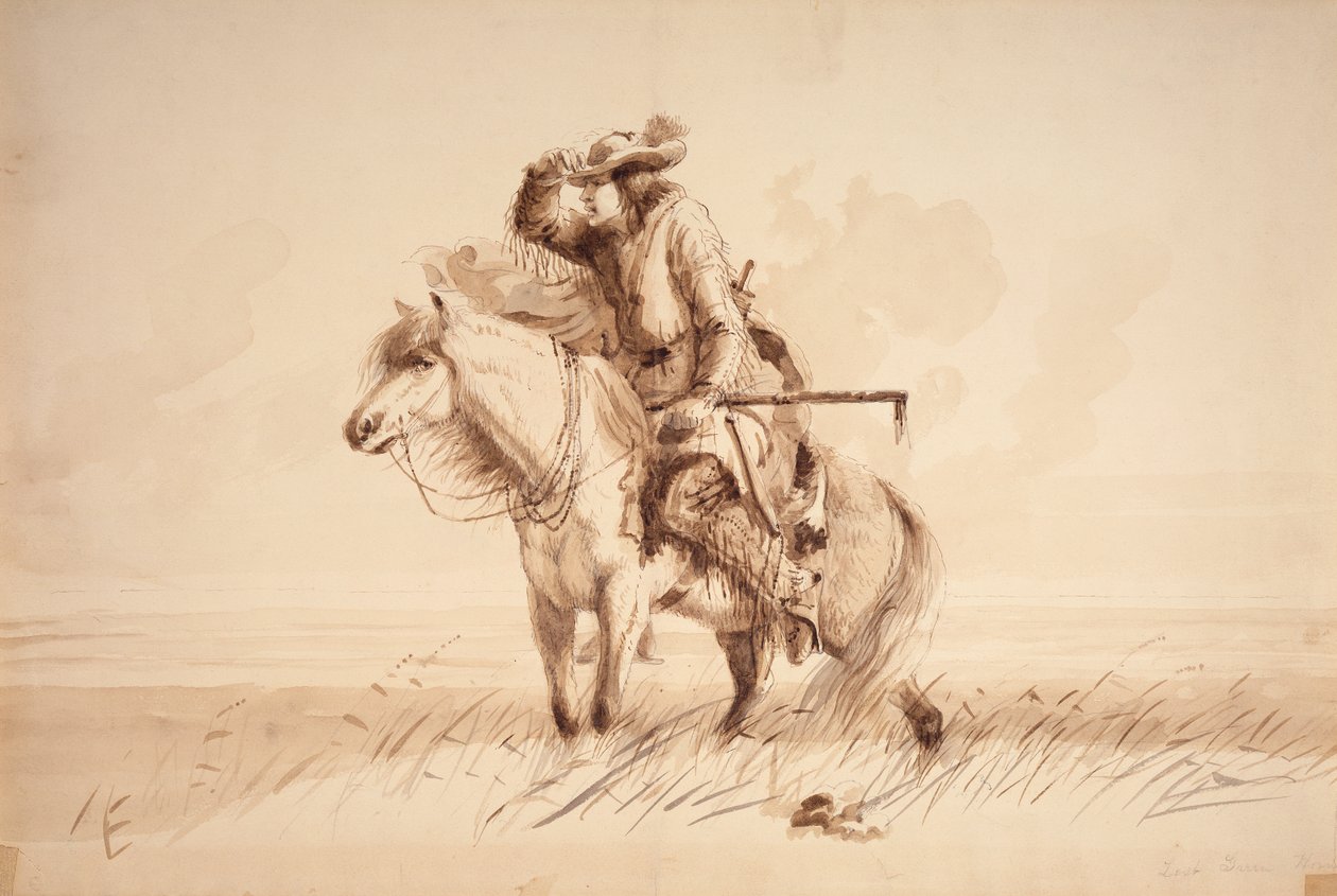 Lost Green Horn, c.1850 (kalem, tükenmez kalem ve mürekkep ve tuval üzerine yıkama) by Alfred Jacob Miller