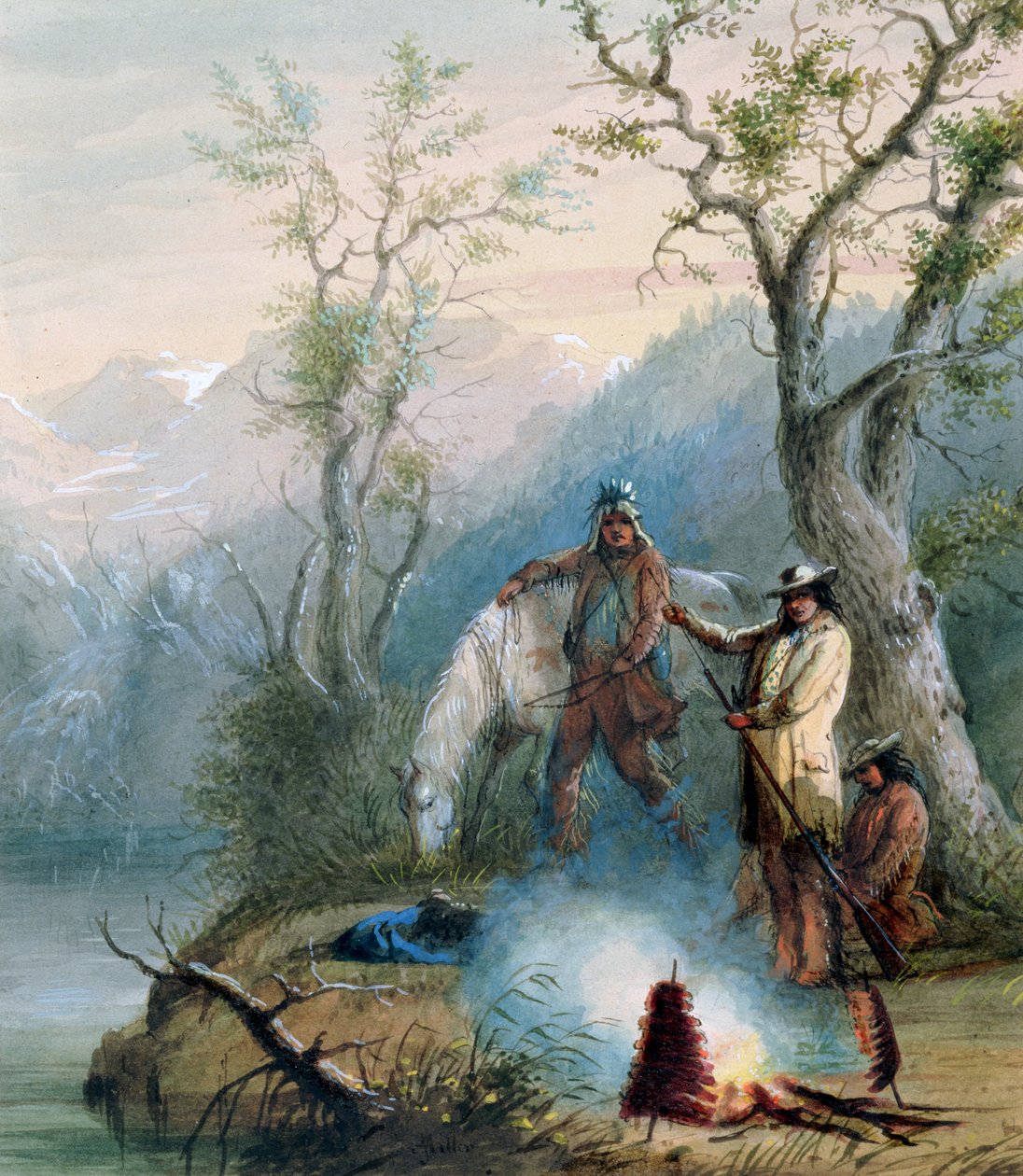 Kambur Kaburga Kavurma, 1837 (kağıt üzerinde beyaz ile wc yükseltilmiş) by Alfred Jacob Miller