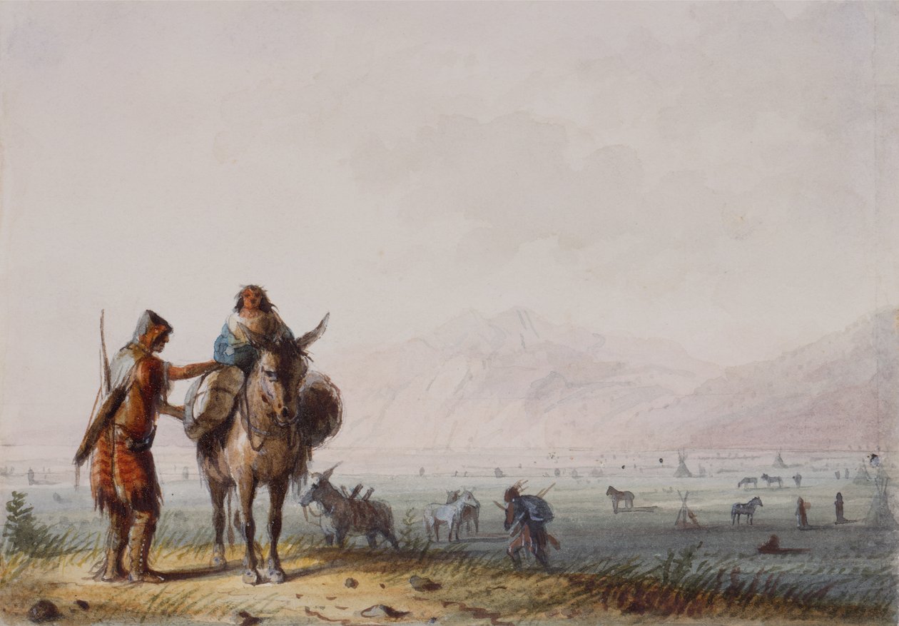 Shoshone Root Diggers, c.1837 (kağıt üzerine kalem ve mürekkep ve sulu boya) by Alfred Jacob Miller