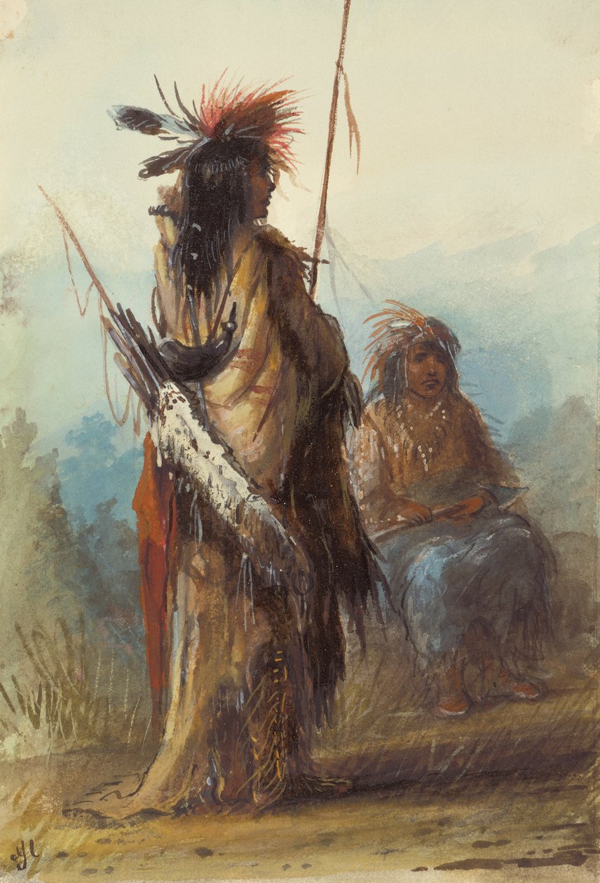 Shoshones, Green River, c.1837 (kalem, tükenmez kalem ve mürekkep ve kağıt üzerinde yıkama) by Alfred Jacob Miller