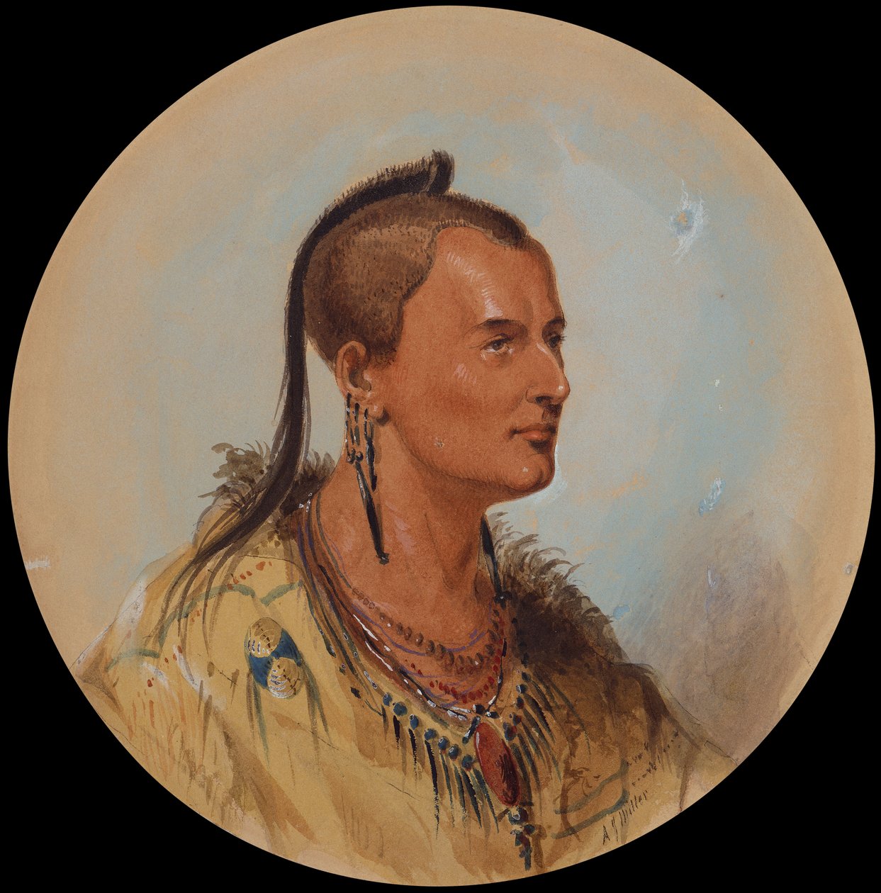 Sioux Brave, c.1837 (kağıt üzerine kurşun kalem, sulu boya ve guaj boya) by Alfred Jacob Miller