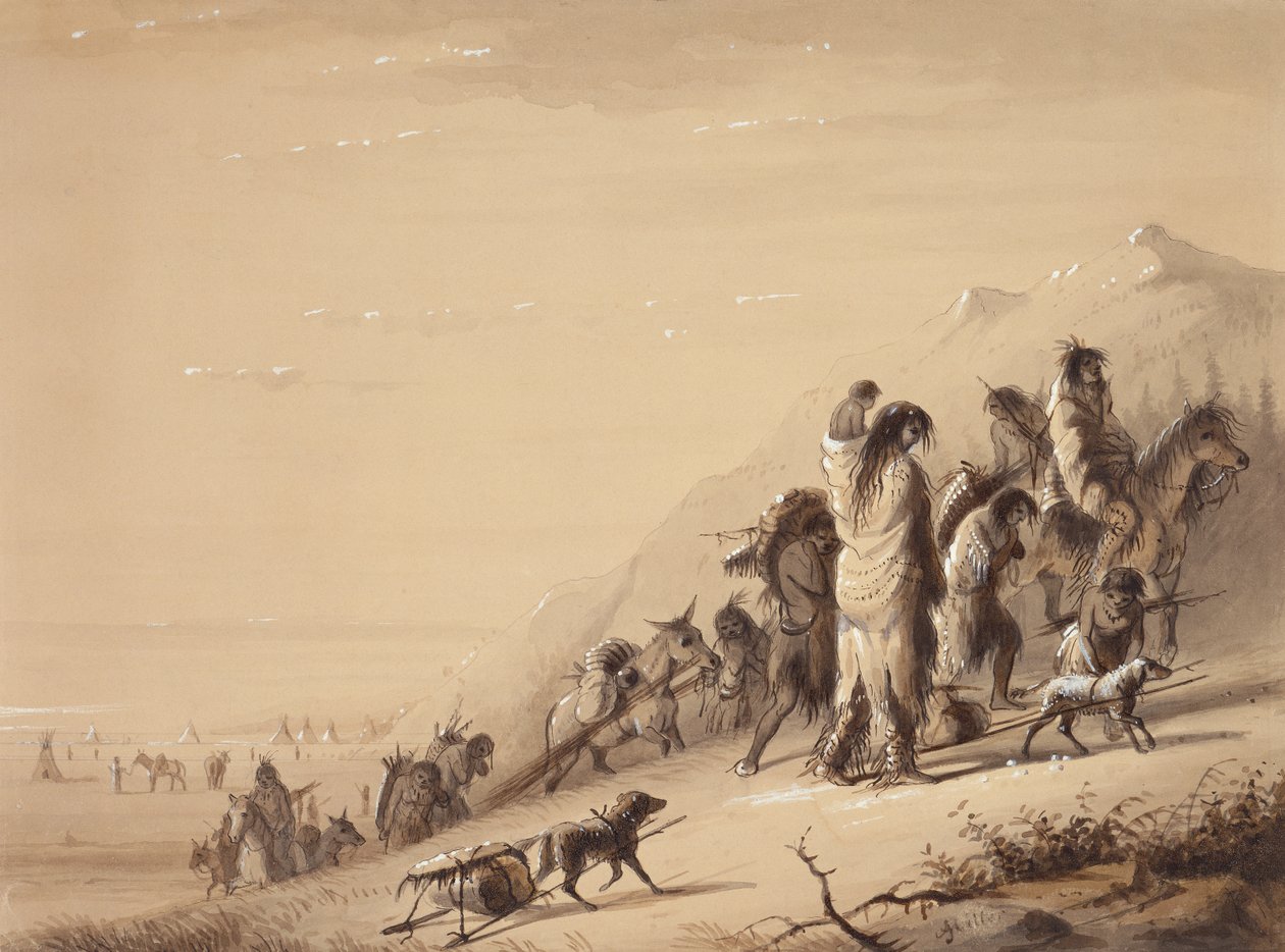 Snake Indians Migrating, 1837 dolayları (kalem ve mürekkep, kağıt üzerine yıkama ve guaj boya) by Alfred Jacob Miller