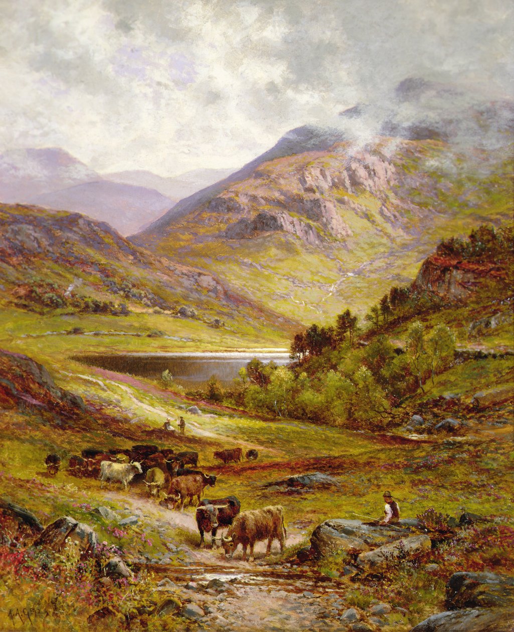 Dağlık Bir Peyzajda Longhorn Sığırları by Alfred Jr. Glendening