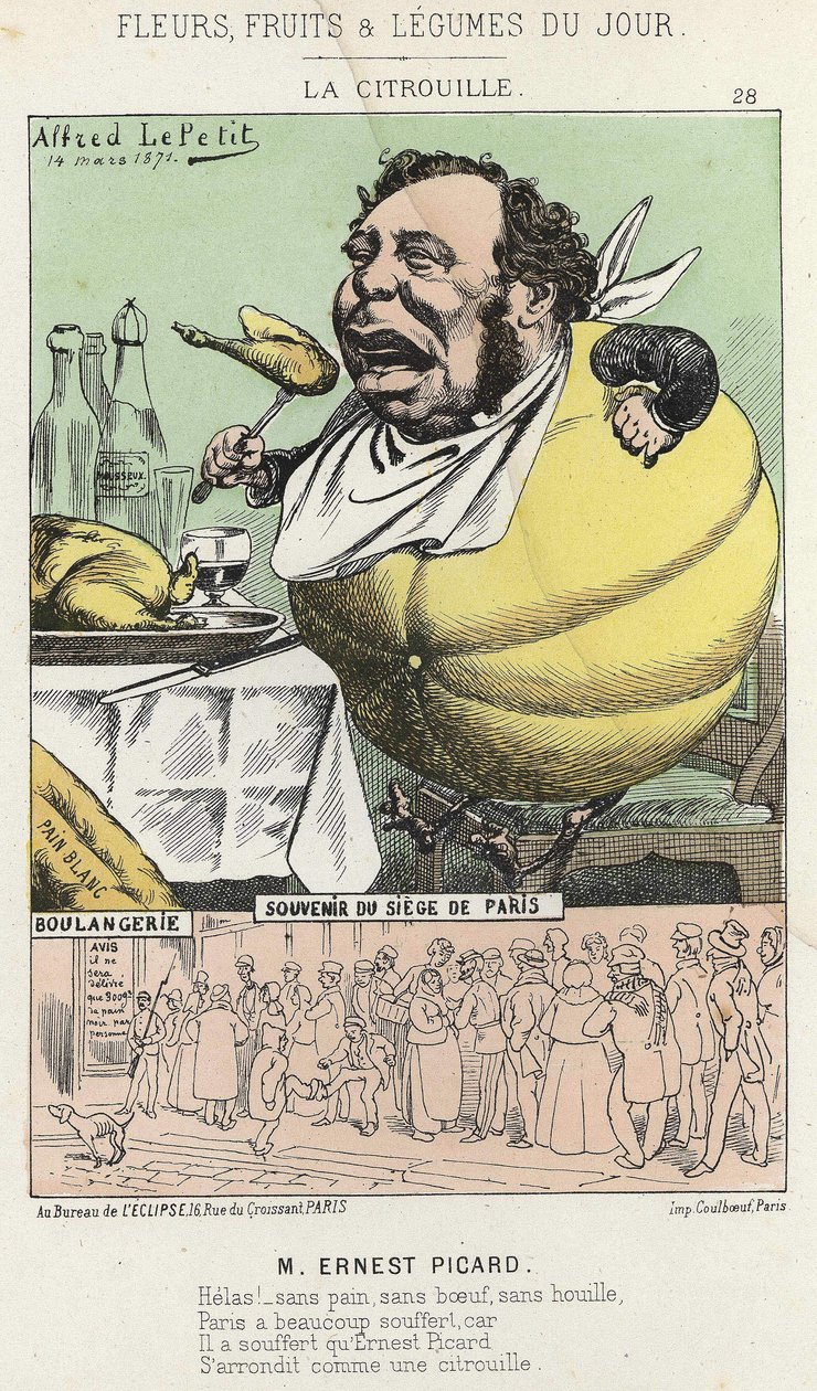 La Pumpkin: Ernest Picard Üzerine Karikatür - hasta. 14/03/1871 tarihli “Günün Çiçekleri, Meyveleri ve Sebzeleri” by Alfred Le Petit
