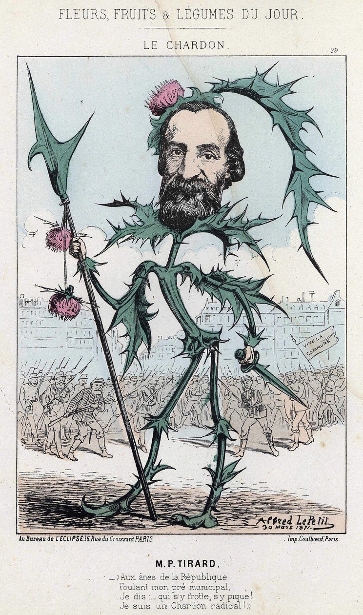 Le Thistle: P. Tirard hakkında karikatür - hasta. 30/03/1871 tarihinden itibaren ” Günün Çiçekleri, Meyveleri ve Sebzeleri” by Alfred Le Petit
