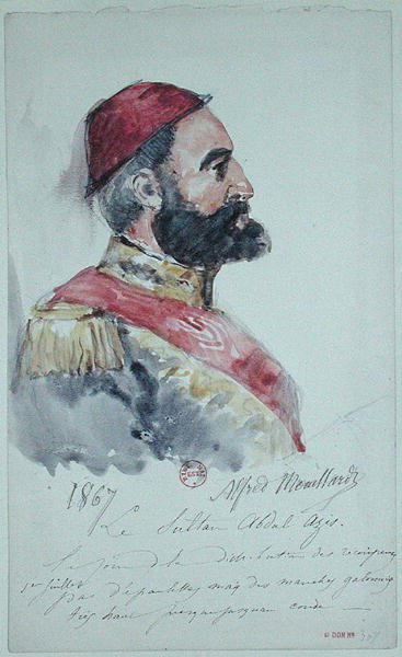 Sultan Abdülaziz (1830-76) 1867 (kağıt üzerine sulu boya) by Alfred Mouillard