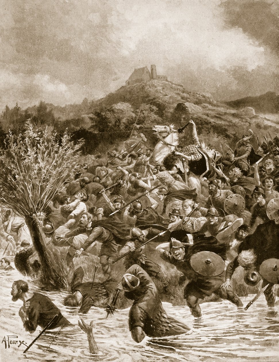 Kral Penda Winwaedfield'de öldürüldü, 655, 'Hutchinson's Story of the British Nation'dan bir örnek, c.1920 by Alfred Pearse