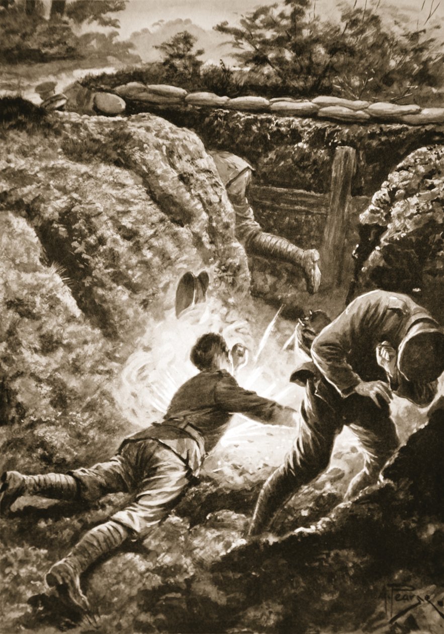 Er Harris bir yoldaşını kurtarmak için kendini bombaya atıyor by Alfred Pearse