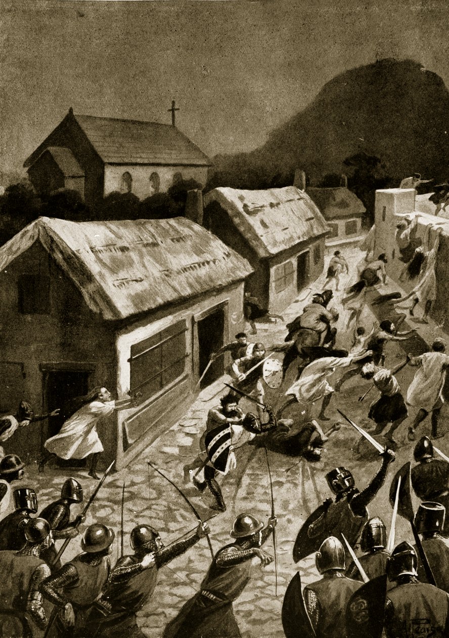 Berwick'in İskoçlar tarafından basılması, Kasım 1354, 'Hutchinson's Story of the British Nation'dan bir örnek, c.1920 by Alfred Pearse