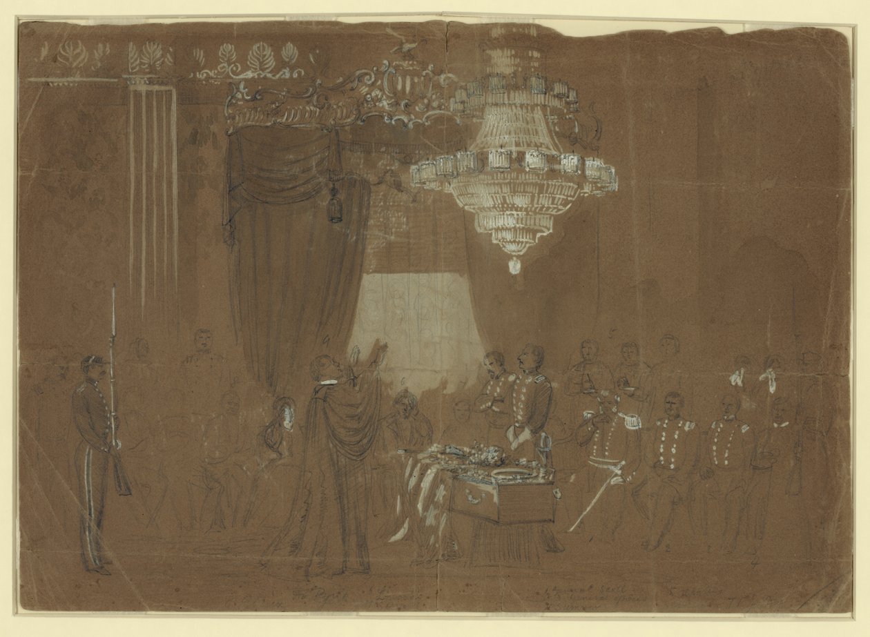 Beyaz Saray Doğu Odasında Albay Ellsworth üzerinden cenaze töreni Özet/orta by Alfred R. Waud