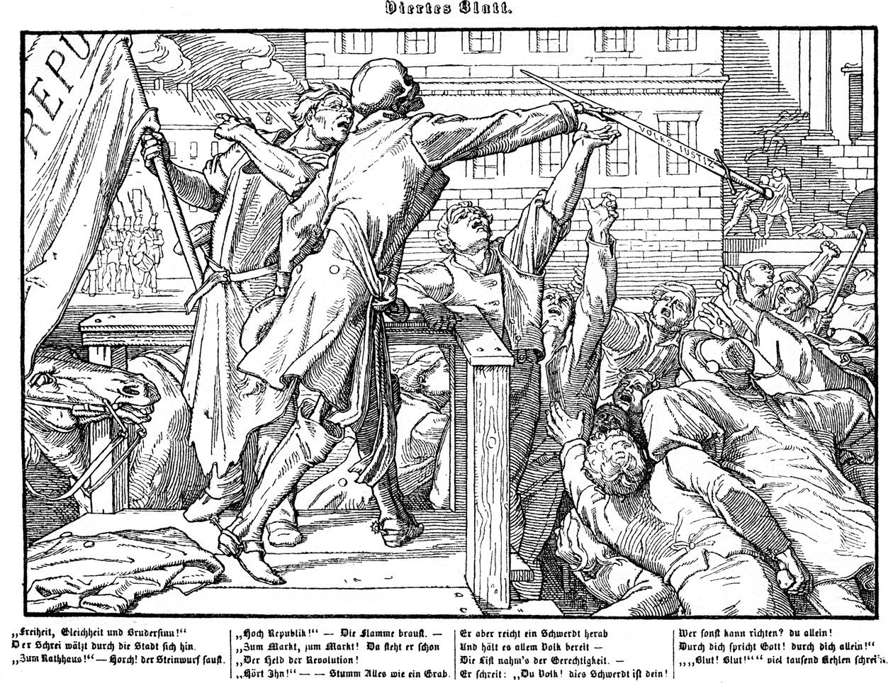 Totentanz 1848: Ölüm adaletin kılıcını sunuyor by Alfred Rethel