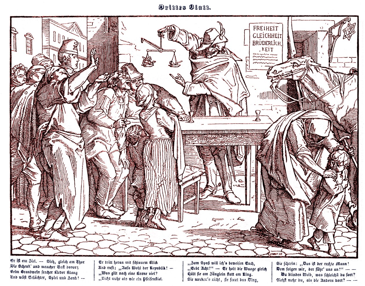 Totentanz 1848: Ölüm, tüm insanların eşit olduğunu kanıtlıyor by Alfred Rethel