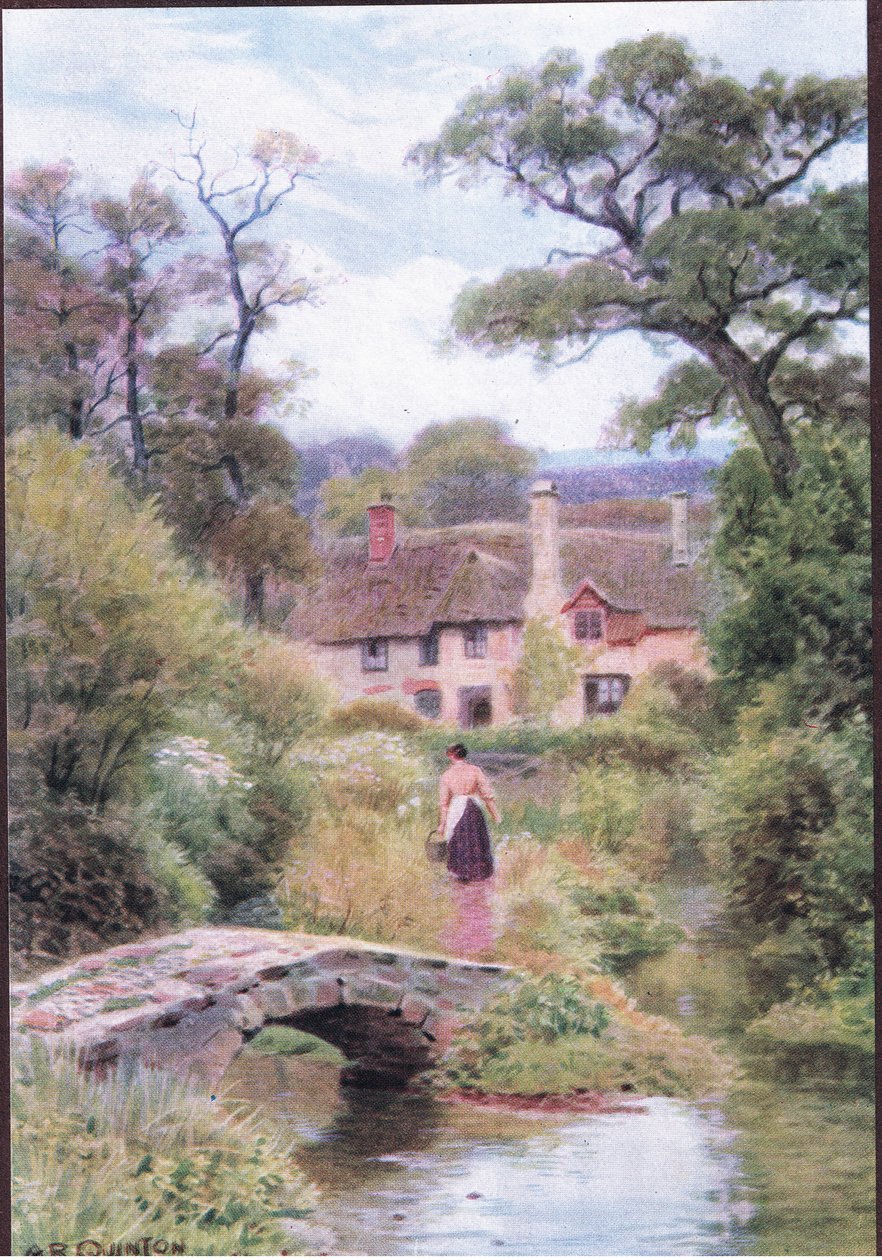 Porlock, Somerset yakınlarındaki yaya köprüsü, Dent & Sons Limited tarafından yayınlanan The Cottages and the Village Life of Rural England