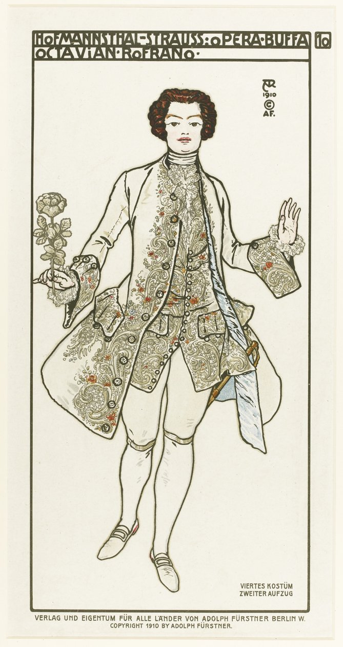 Richard Strauss'un Der Rosenkavalier The Knight of the Rose operası için kostüm tasarımı, 1910 by Alfred Roller