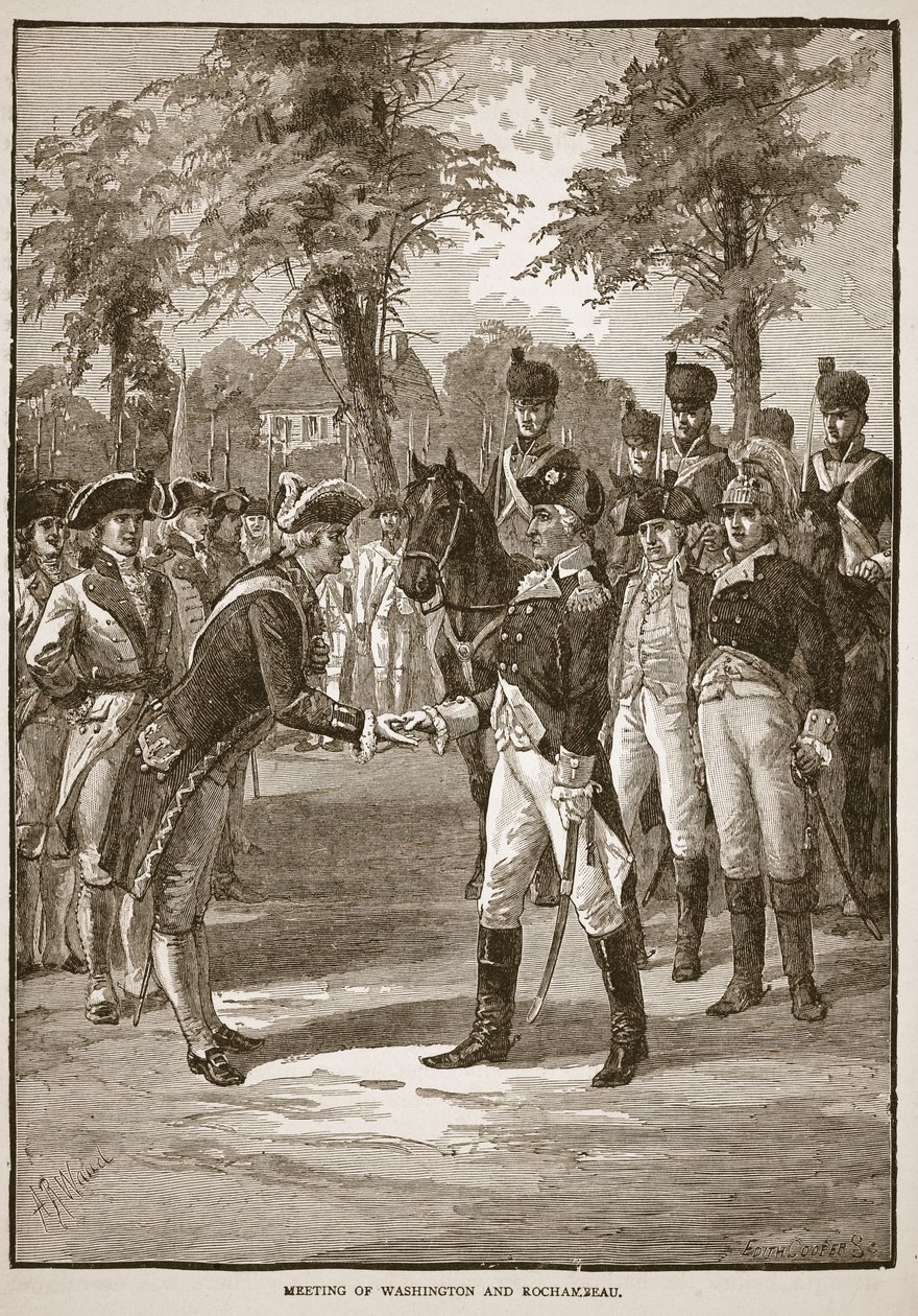 Washington ve Rochambeau'nun buluşması, pub. 1896 by Alfred Rudolph Waud