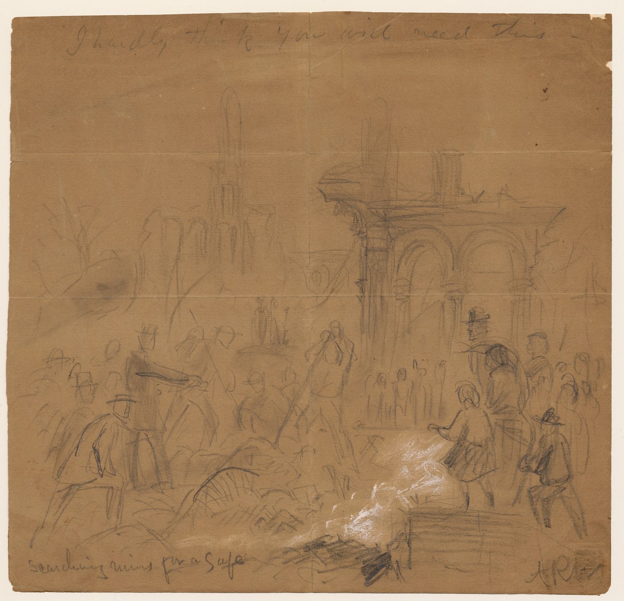 1871 Şikago Yangınından Sonra Bir Kasa İçin Harabeleri Aramak (kalem ve kağıt üzerinde tebeşir) by Alfred Rudolph Waud
