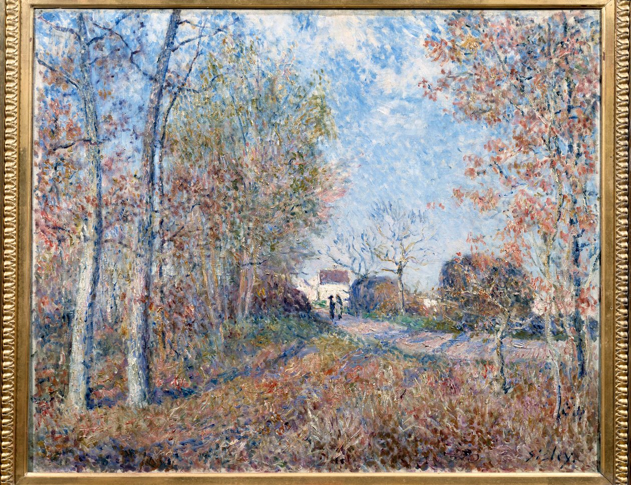 Sablons ile ahşap bir köşe veya odun cevherine giden yol (Fontainebleau