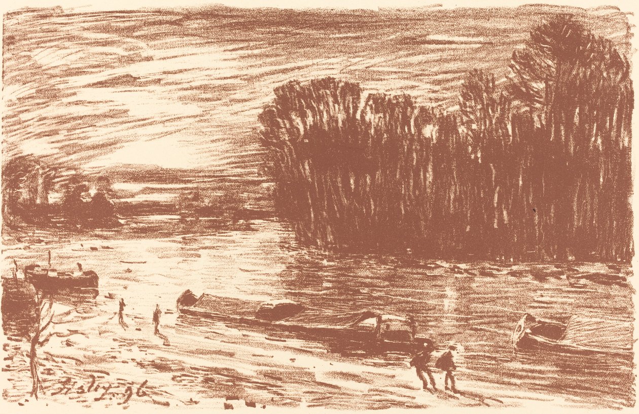 Saint-Mammes Bords du Loing yakınlarındaki Loing Bankaları, pres Saint-Mammes, 1896. by Alfred Sisley
