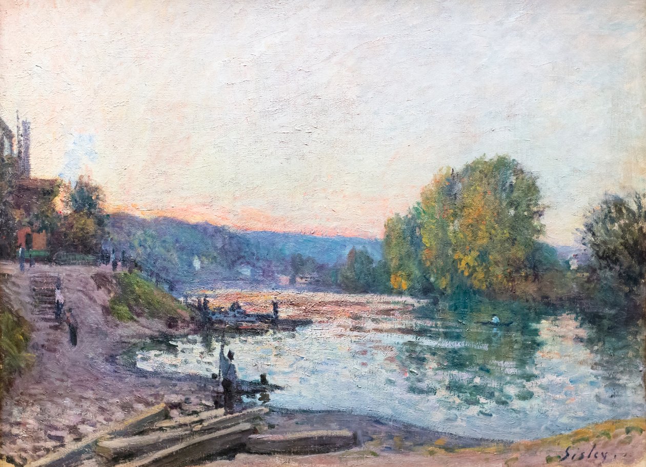 Seine kıyıları, alacakaranlıkta güneş ışığı etkisi, tarih bilinmiyor (tuval üzerine yağlı boya) by Alfred Sisley