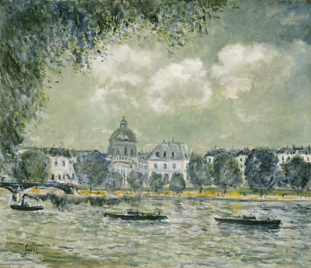 Institut de France ve Pont des Arts ile Seine boyunca manzara, c.1875 by Alfred Sisley