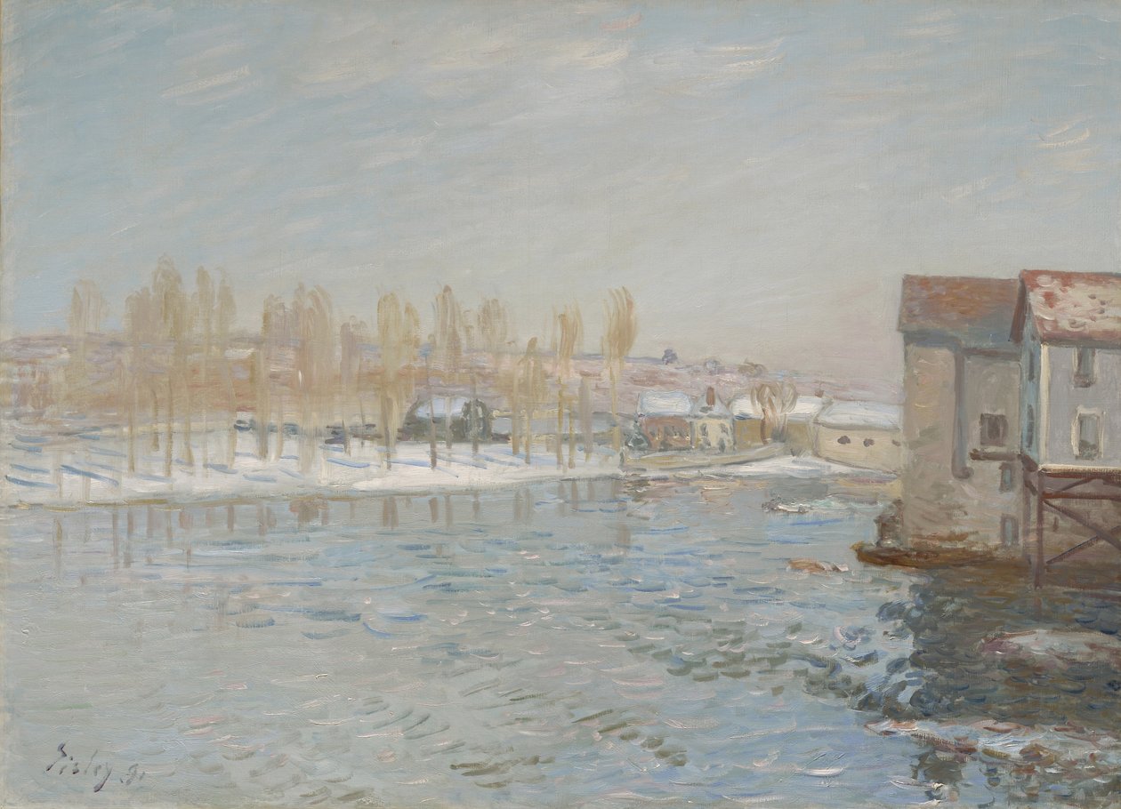 Loing ve Moret Değirmenleri, Kar Etkisi, 1891 by Alfred Sisley