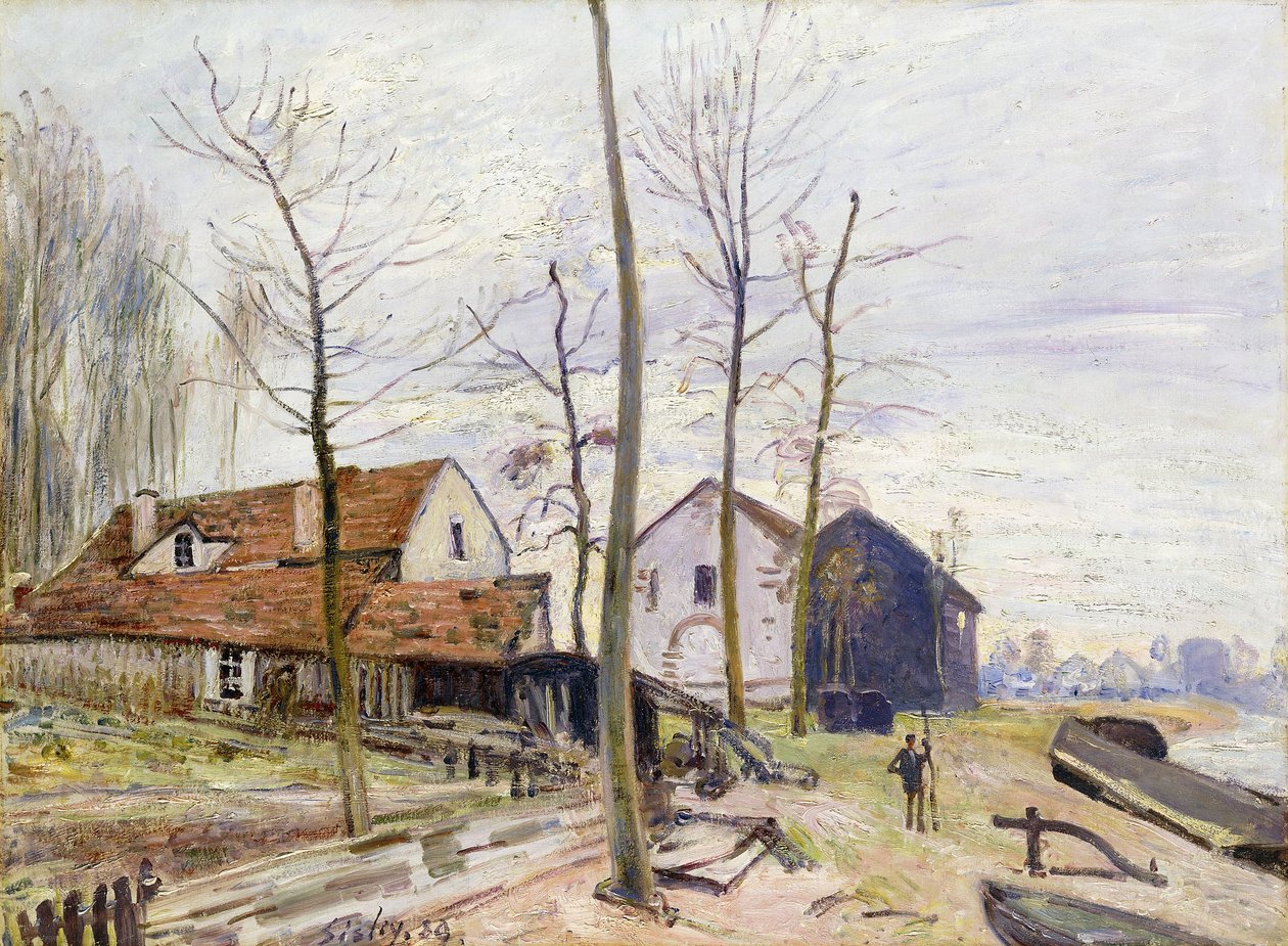 Rising Sun ile Moret Değirmenleri; Les Moulins de Moret, Gün Doğarken, 1889 by Alfred Sisley