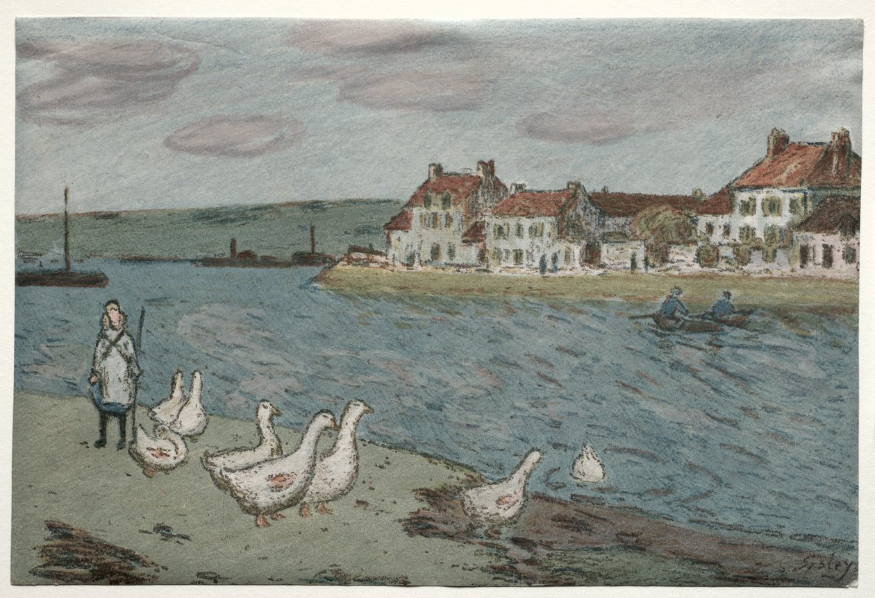 Nehir Bankası veya Kazlar by Alfred Sisley