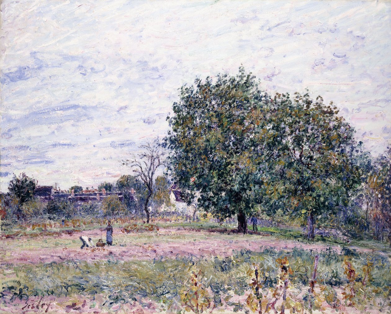 Ceviz Ağaçları, Batan Güneşin Etkisi - Ekim Ayının İlk Günü, 1882 by Alfred Sisley