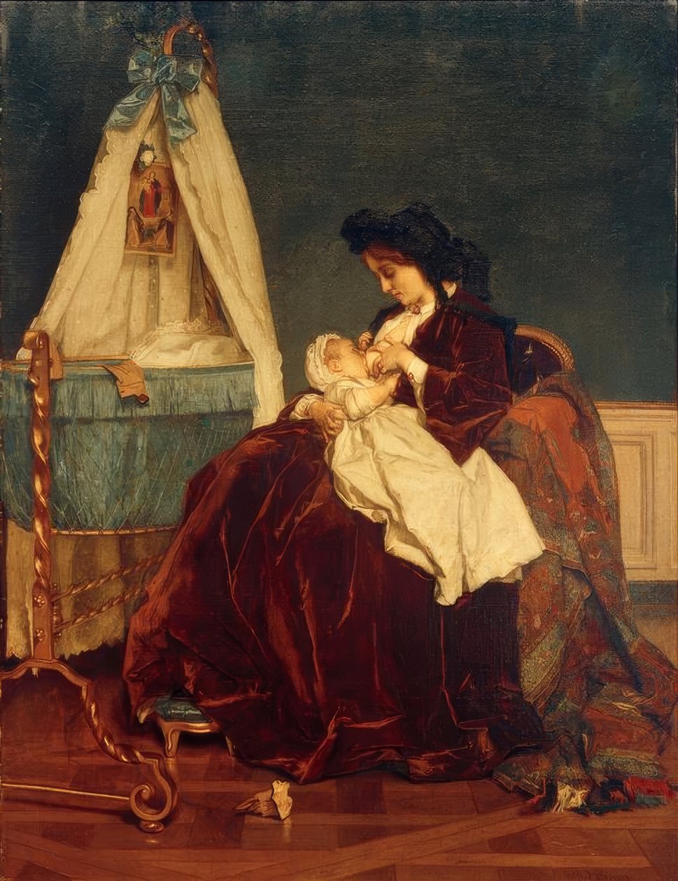 Alfred Stevens, sanatçının eşi ve oğlu Léopld by Alfred Emile Stevens