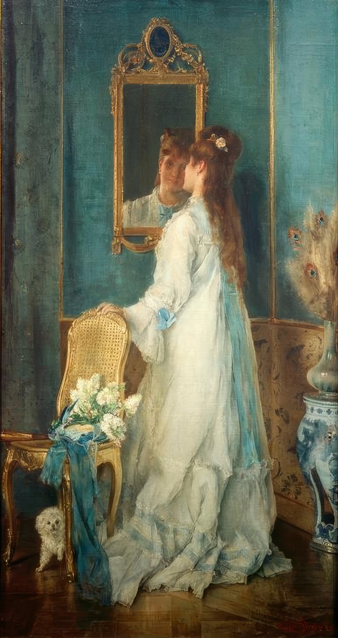 Alfred Stevens, Mädchen vor dem Spiegel by Alfred Emile Stevens