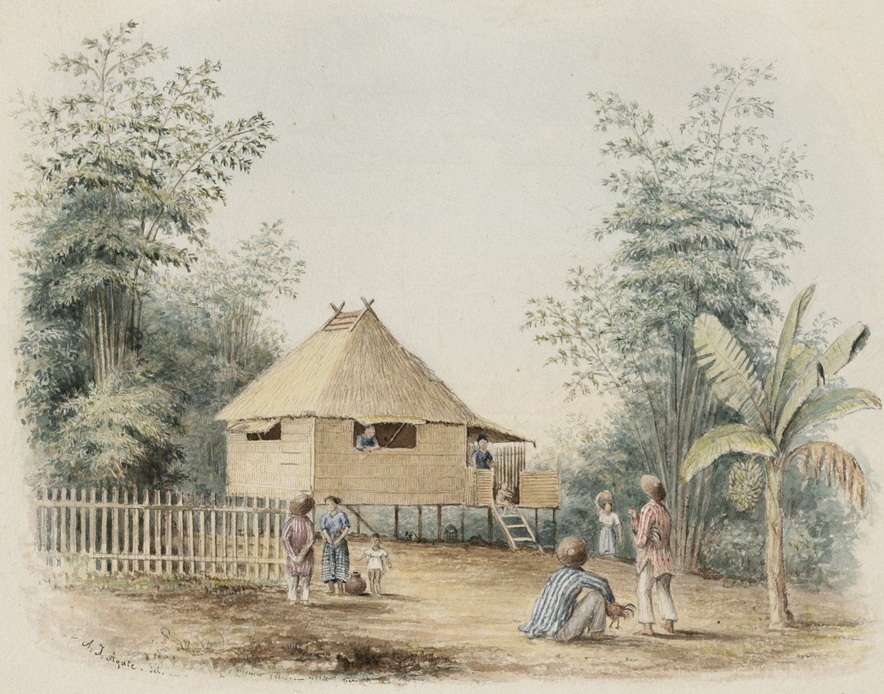 Yerli Evi Yakın Manila, 1842 (kremalı dokuma kağıda kalem ve mürekkep dokunuşuyla tuvalet) by Alfred Thomas Agate