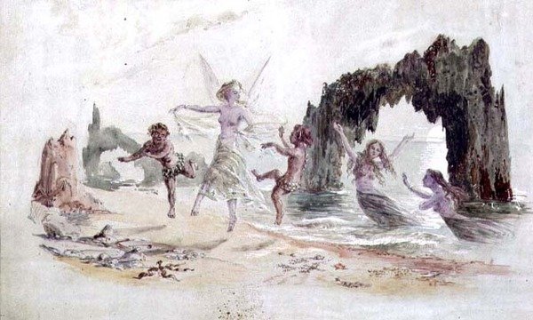 Deniz Kıyısında Periler ve Faunlar (suluboya) by Alfred Thompson