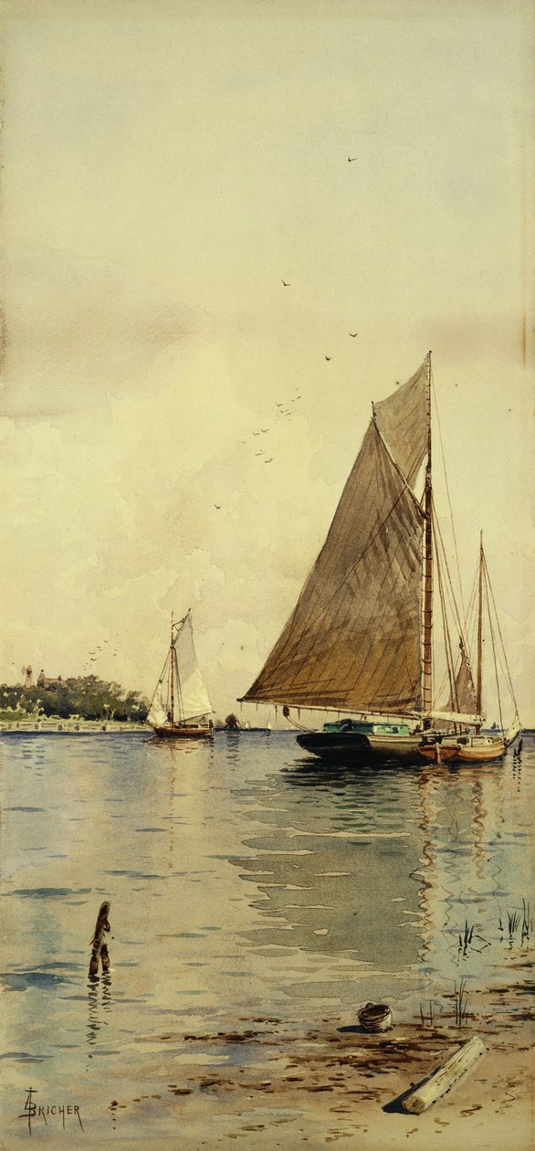 Yelkenleri Kurutma, Oyster Tekneler, Patchogue, Long Island, by Alfred Thompson Bricher