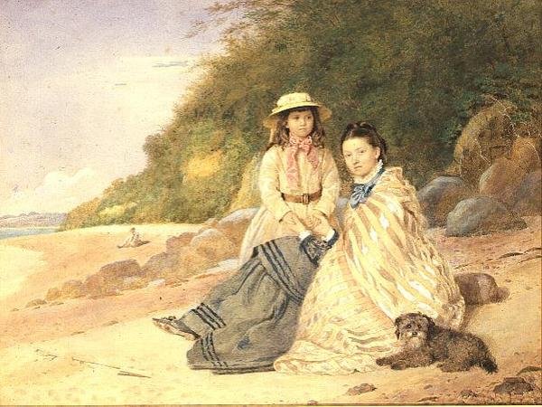 anne ve kızı, ile, köpek by Alfred Tidey
