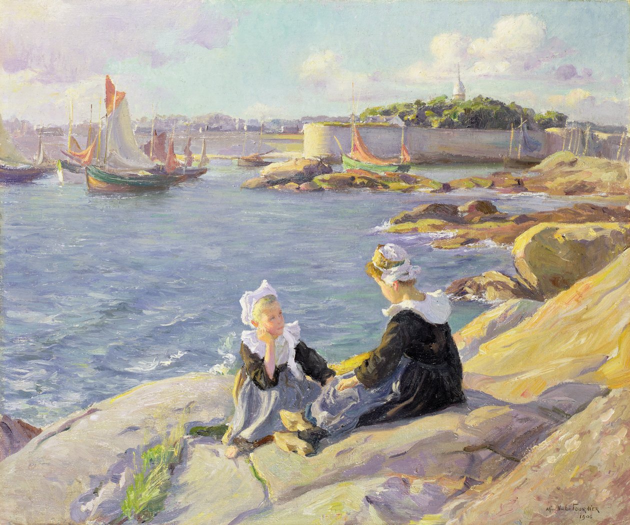 Limandaki Breton Kızları, Concarneau by Alfred Victor Fournier
