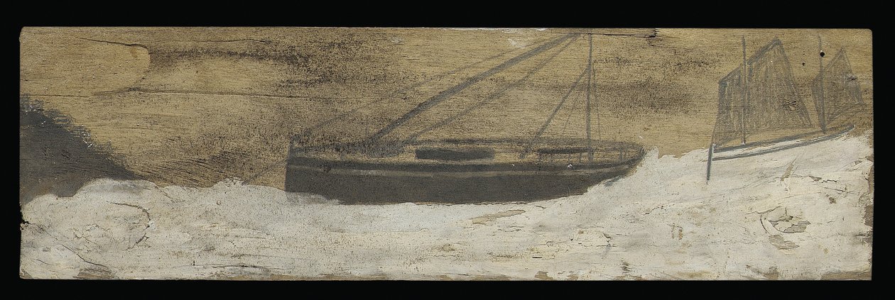 Dalgalı suda tekneler (panelde kalem ve yağ) by Alfred Wallis