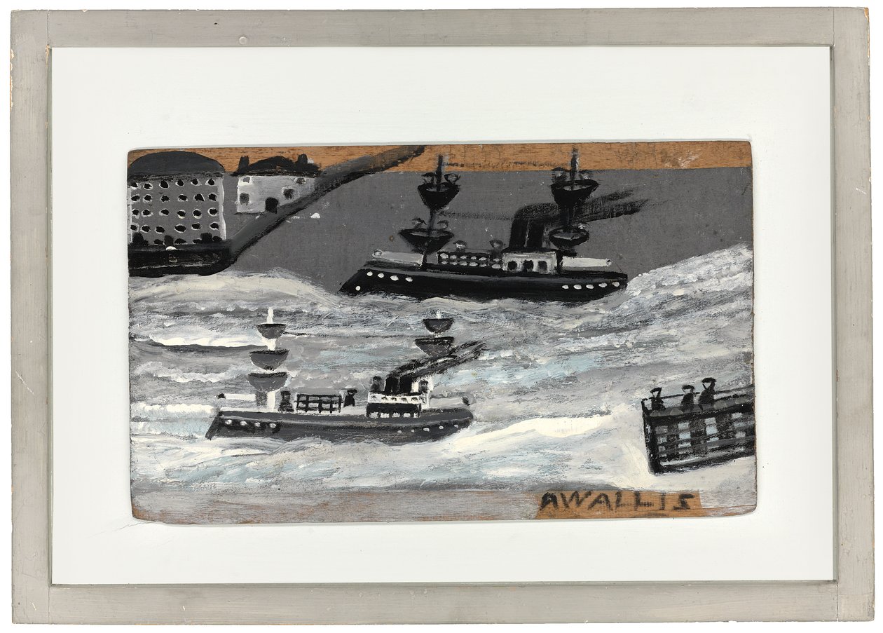 Savaş zamanında gambotlar (panelde yağ) (ayrıca bkz. 1074078) by Alfred Wallis