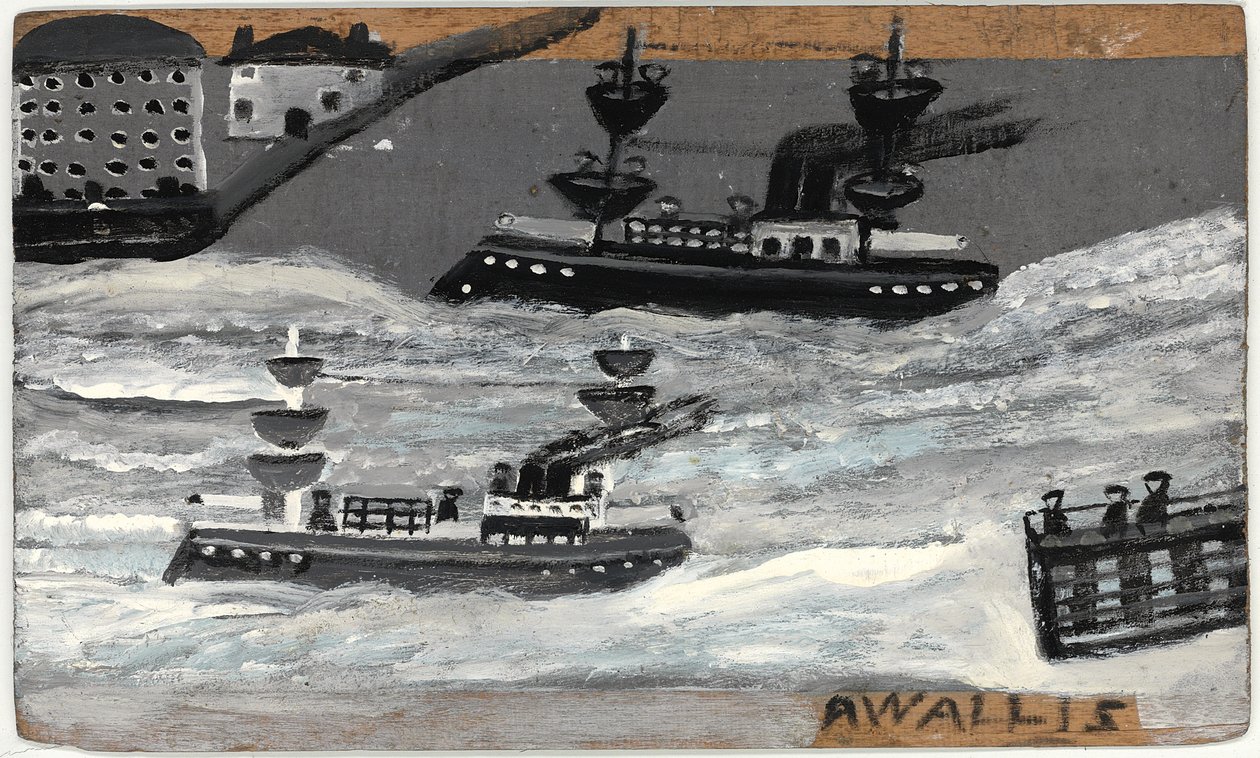 Savaş zamanında gambotlar (panelde yağ) (ayrıca bkz. 1074079) by Alfred Wallis