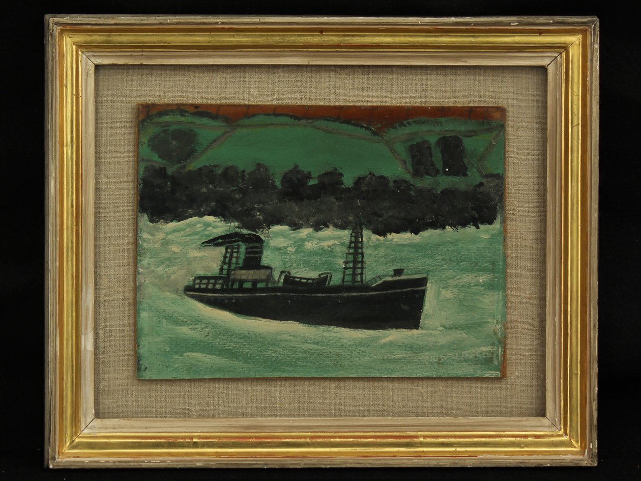 Cornish Sahili açıklarında trol teknesi, c.1928 by Alfred Wallis