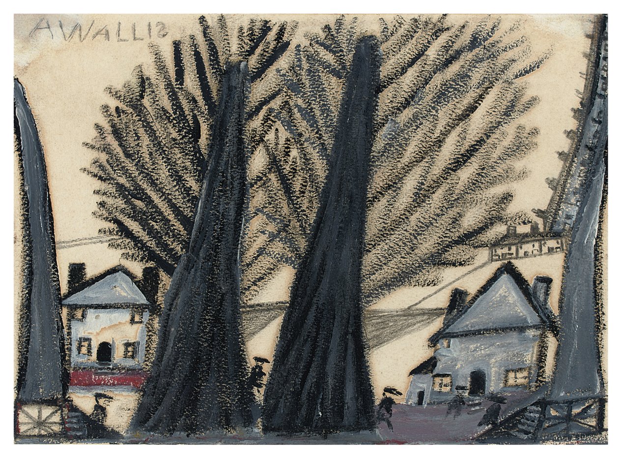 İki ağaç (kart üzerinde kurşun kalem ve yağ) by Alfred Wallis