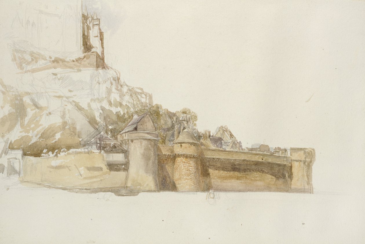 Mont St Michel: Surlar ve Burçlar, c. 1876 (kağıt üzerine grafit üzerine sulu boya) by Alfred William Hunt
