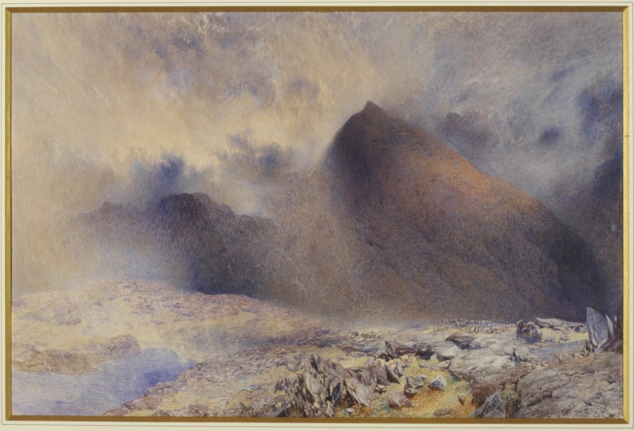 Clearing Clouds ile Snowdon Dağı, 1857 (kağıt üzerinde wc ve kalem) by Alfred William Hunt