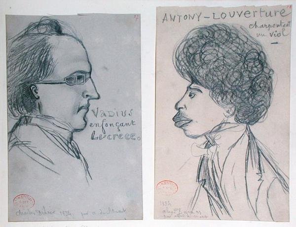 Charles Nodier (1780-1844) veya Gustave Planche (1808-57) ve Alexandre Dumas Pere (1802-70) portreleri by Alfred de Musset