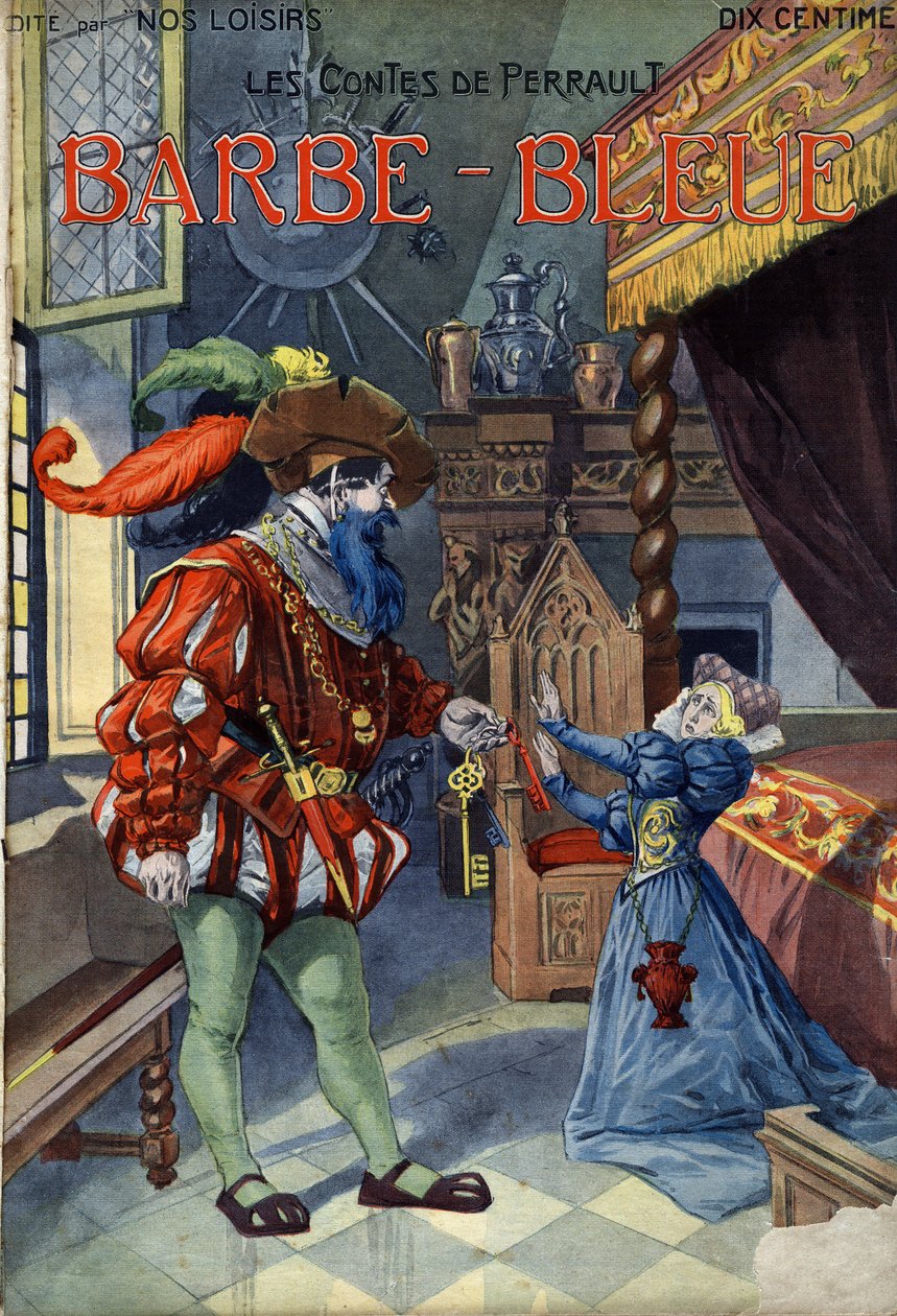 Bluebeard (Bluebeard), Conte, Charles Perrault (1628-1703). Vaccari ve Carrey'in 1910 civarında “” Les beaux tales” “Nos loisirs”” koleksiyonundaki illüstrasyonu. Özel koleksiyon. by Alfredo and Carrey Vaccari