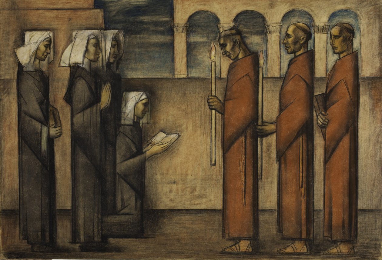 Friars and Nuns, c.1934 (kağıt üzerinde pastel) by Alfredo Ramos Martinez